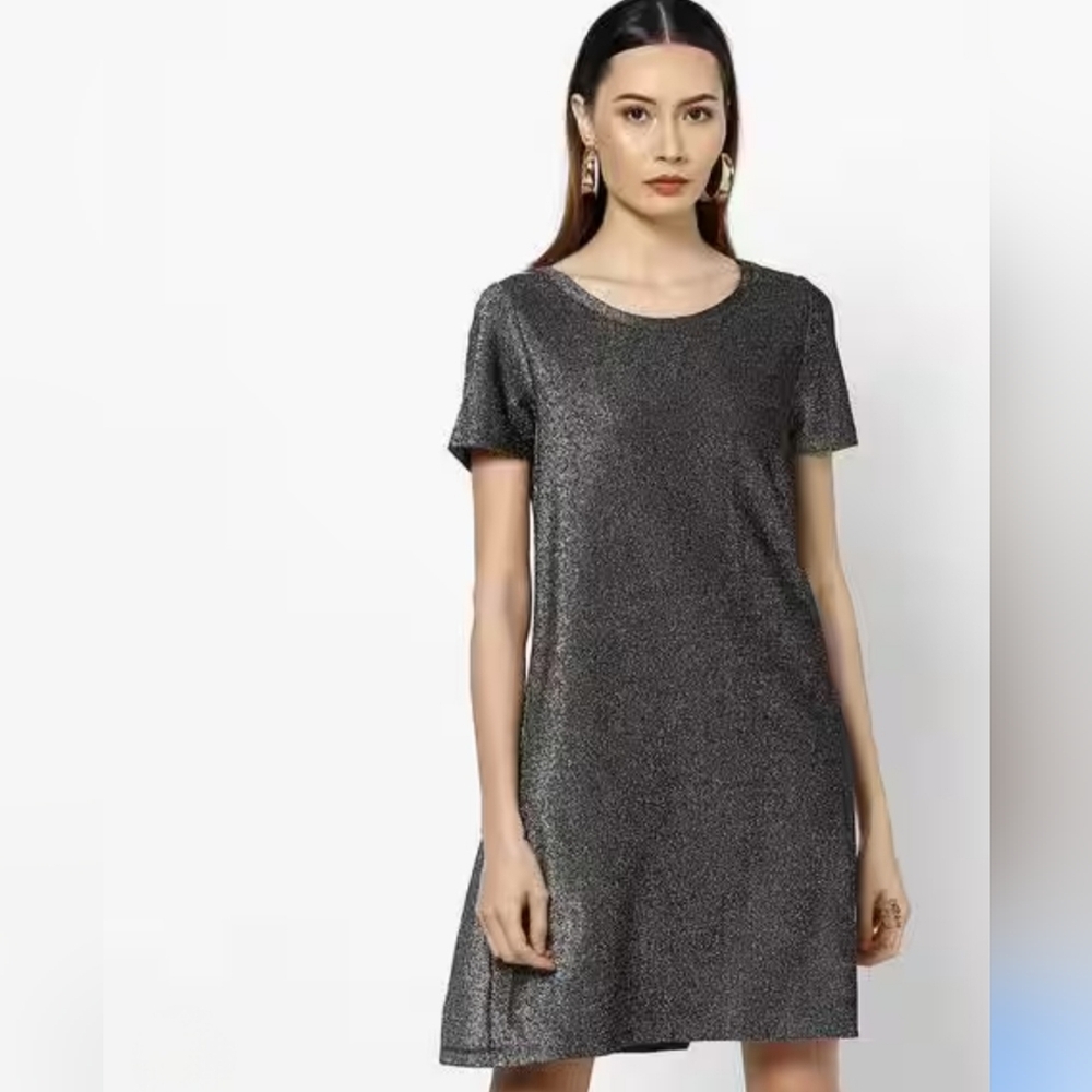 Tiffany & Grey Silver Grey Glitter Shift Dress Sz L Party Cocktail #1764